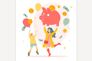 Large piggy bank with family collect, a Finance Illustration by Anna's Shop
