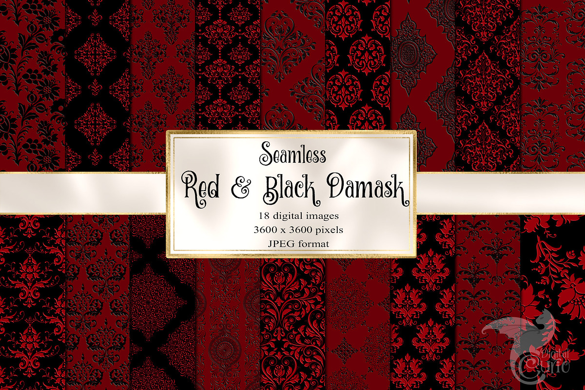 Red and Black Damask Digital Paper, a Texture Graphic by Digital Curio (Photo 1 of 7)