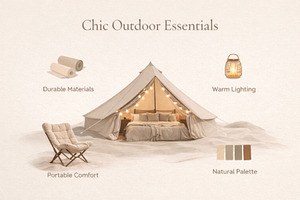 Glamping essentials illustration wit, a Photo by Dvoevnore photos