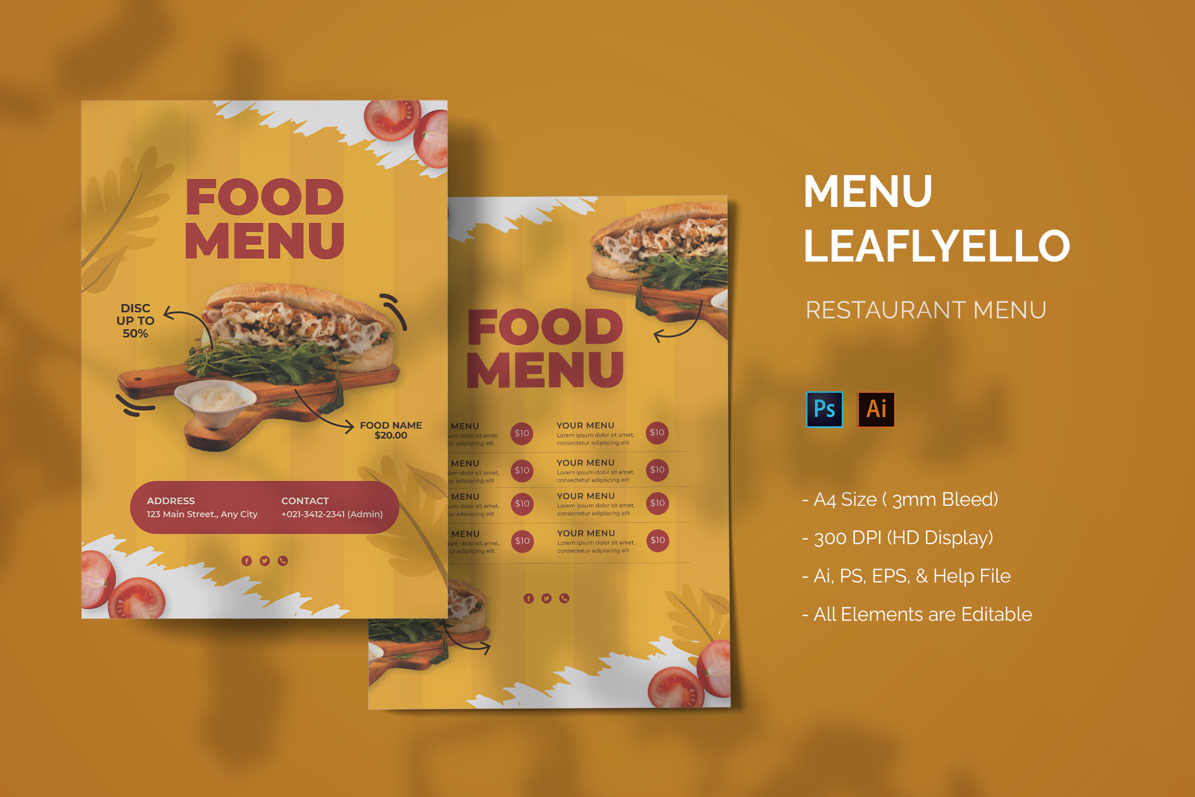 Leaflyello - Food Menu, a Print Template by StreaksideStd