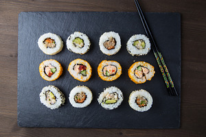 Sushi on slate stock picture
