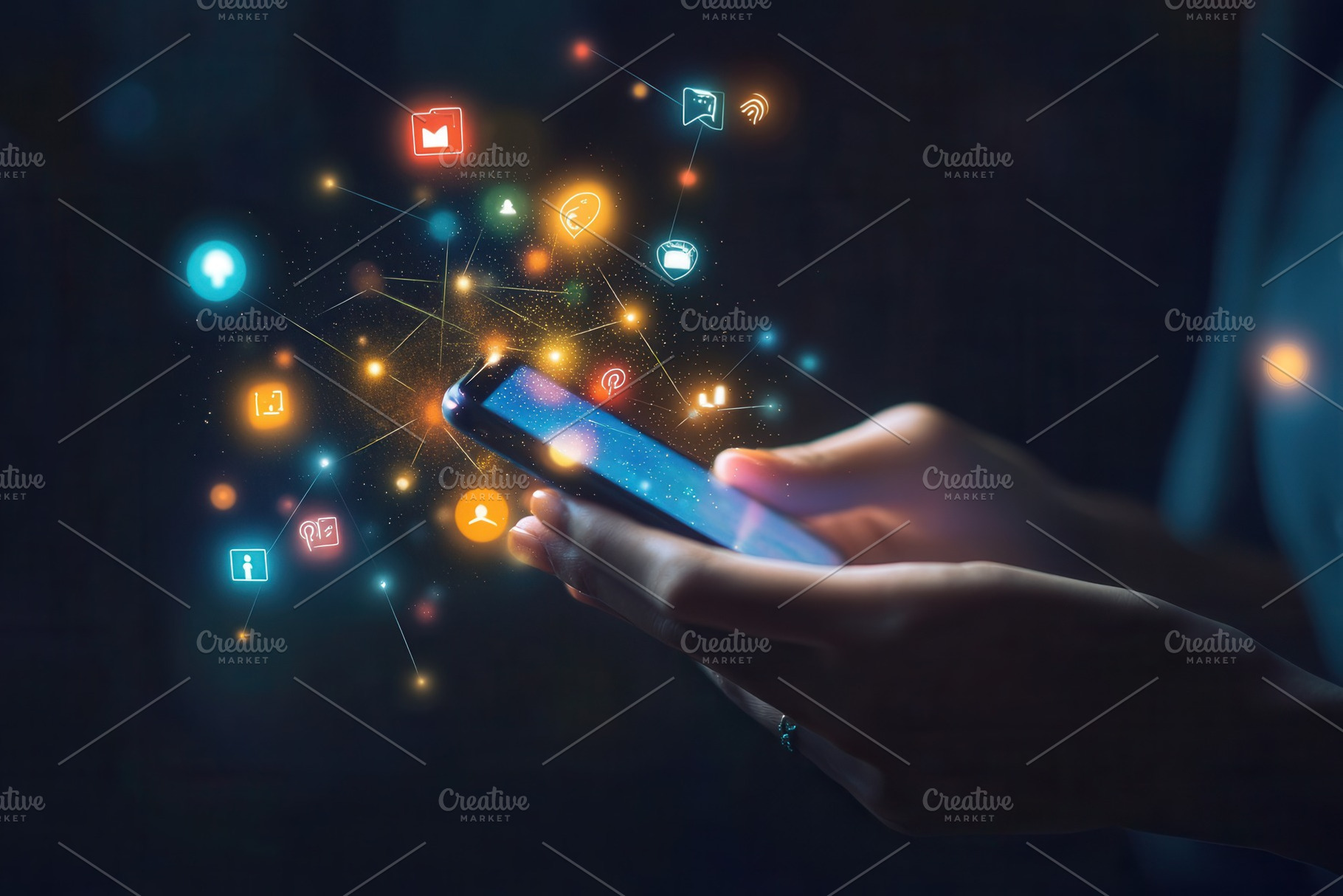 Smartphone with floating icon idea, a Photo by Pavel_design