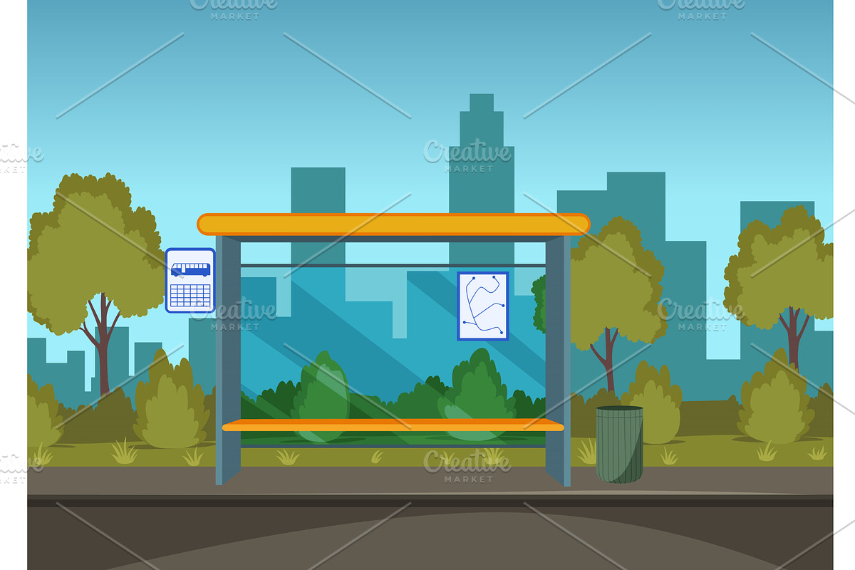 Empty bus stop, shelter from rain, an Object Illustration by the8monkey