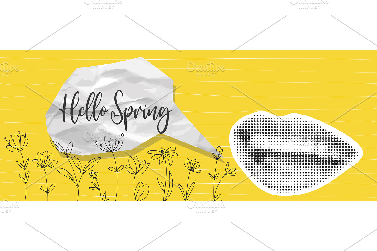 Hello Spring horizontal banner in, an Illustration by Tati_Kli