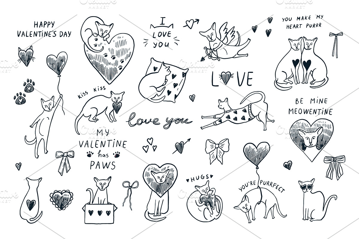 Valentine's Day Sphinx Hairless Cats, an Animal Illustration by GooseFrol (Photo 2 of 12)