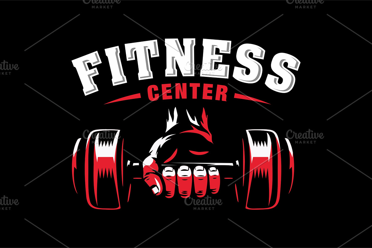 Fitness gym logo design, barbell, a Branding & Logo Template by swarnstudio (Photo 1 of 3)