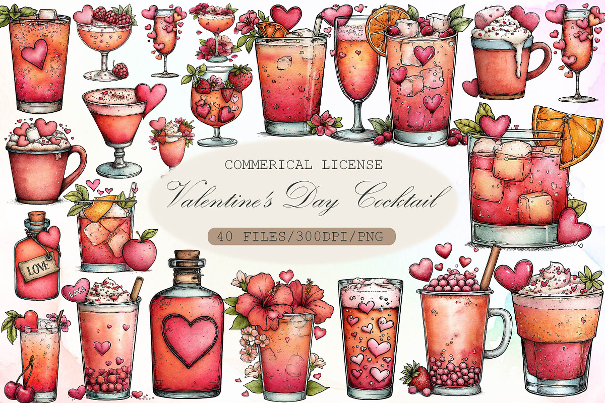 Valentine's Day Cocktail Clipart Set, an Illustration by Sublimation Artist (Photo 1 of 6)