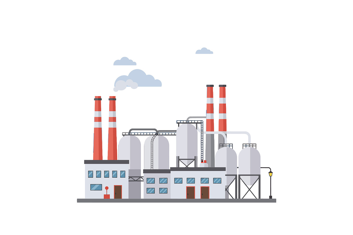 Industrial factory with red and whit, an Illustration by designvectx