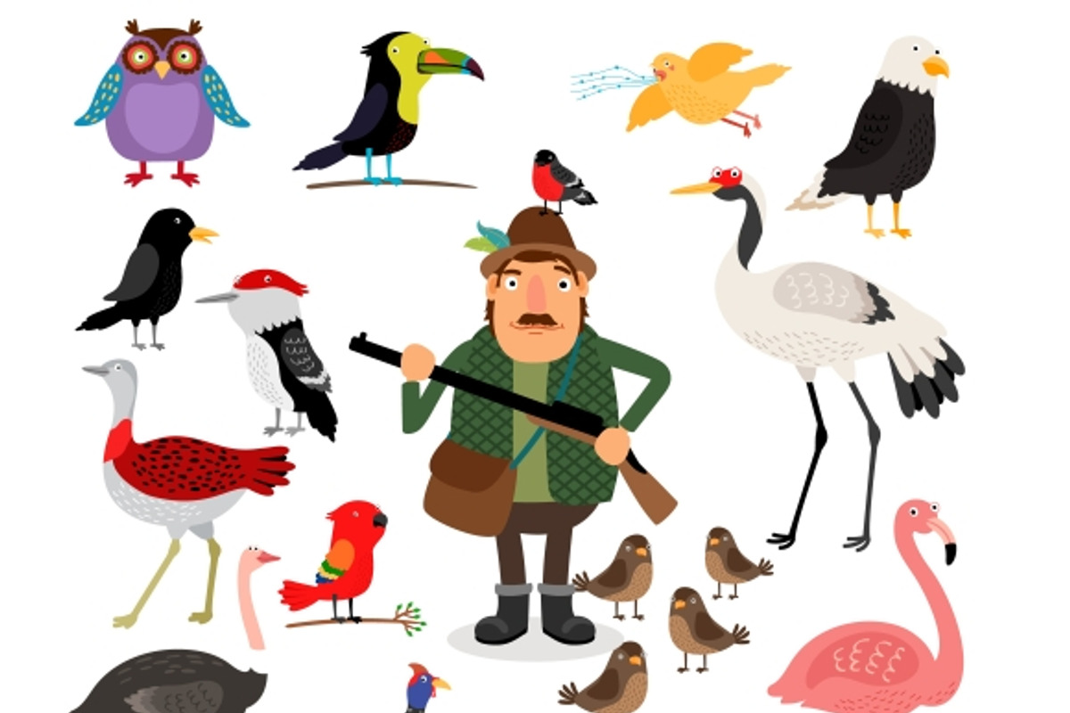 Fowling. Birds and Hunter