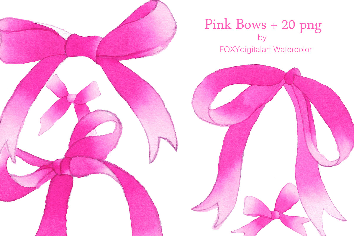 Watercolor Pink Bow Ribbon Clipart, an Illustration by FOXYdigitalart (Photo 2 of 4)