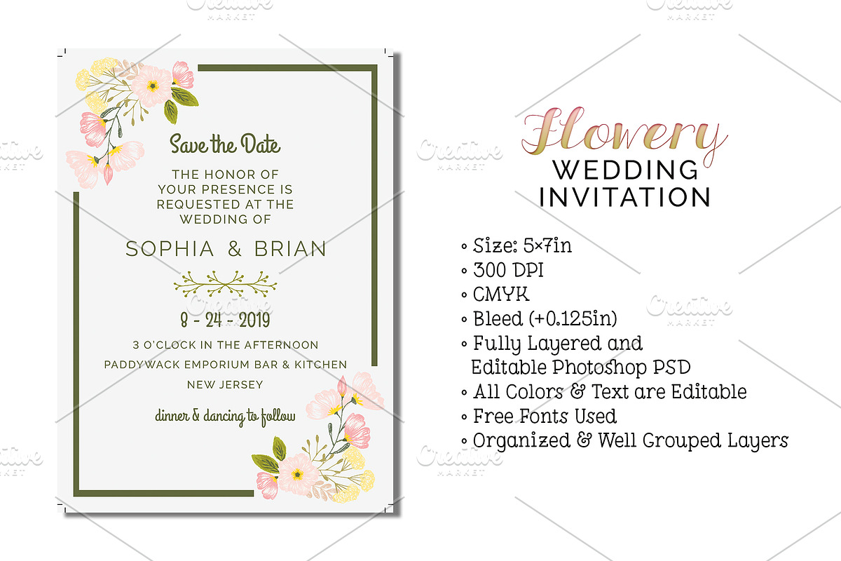 Flowery Wedding Invitation, an Invitation Template by Cyrah's Collection (Photo 1 of 4)