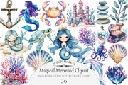 Watercolor Magical Mermaid Clipart, an Illustration by Design Market (Thumbnail 1 of 4)