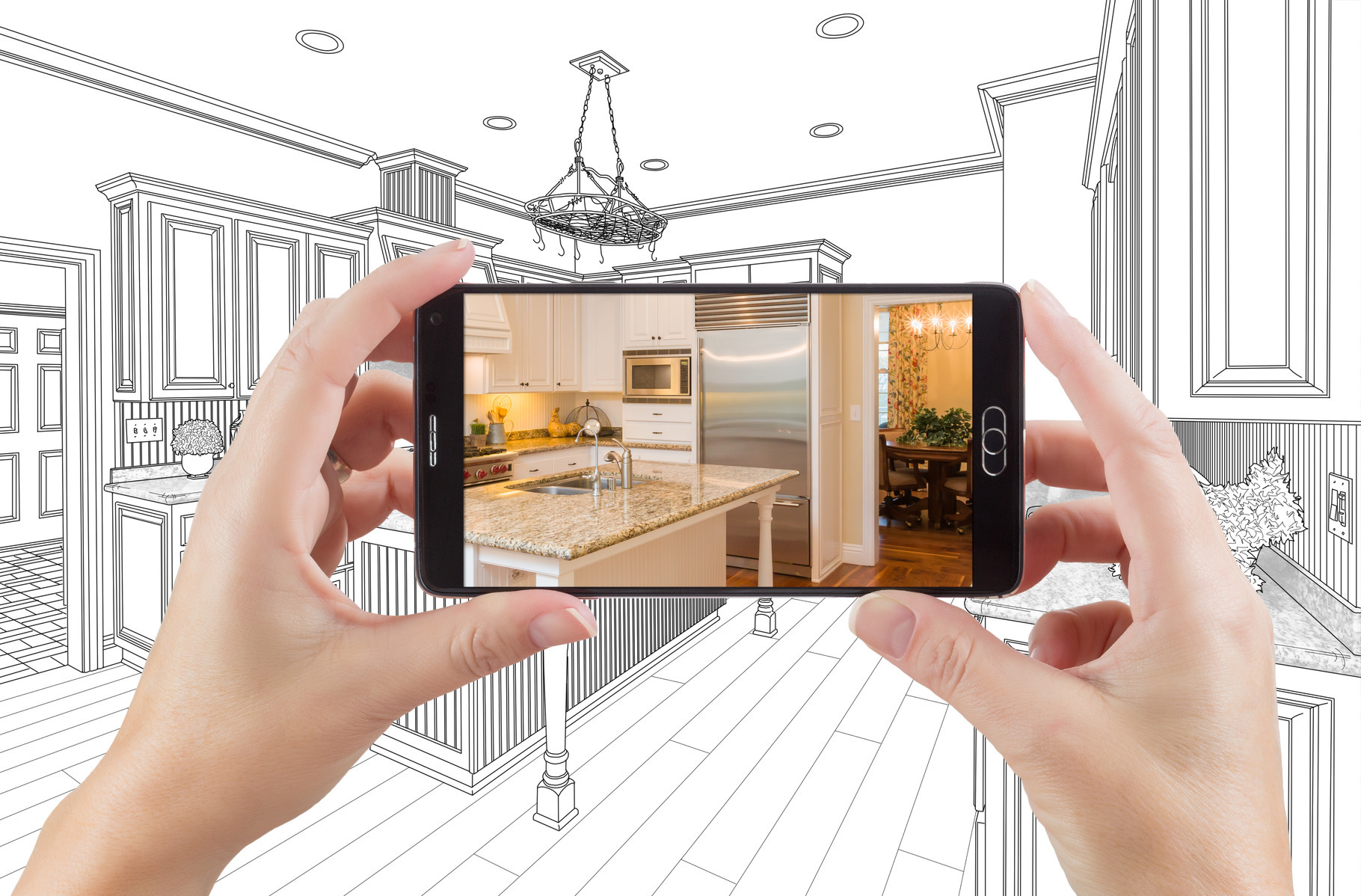 Hands holding smart phone displaying featuring architect, architecture ...