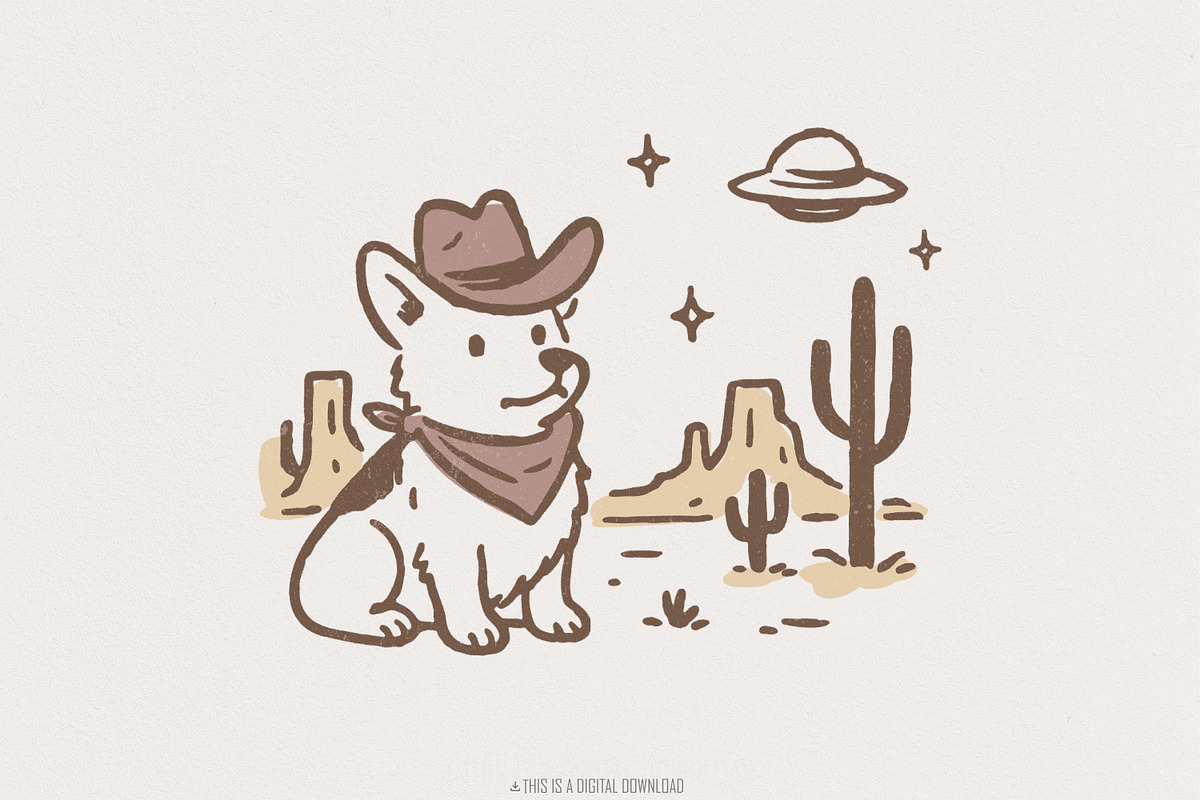 Retro Corgi Cowboy in Desert, Cute, an Illustration by SharpMarketplace (Photo 1 of 9)