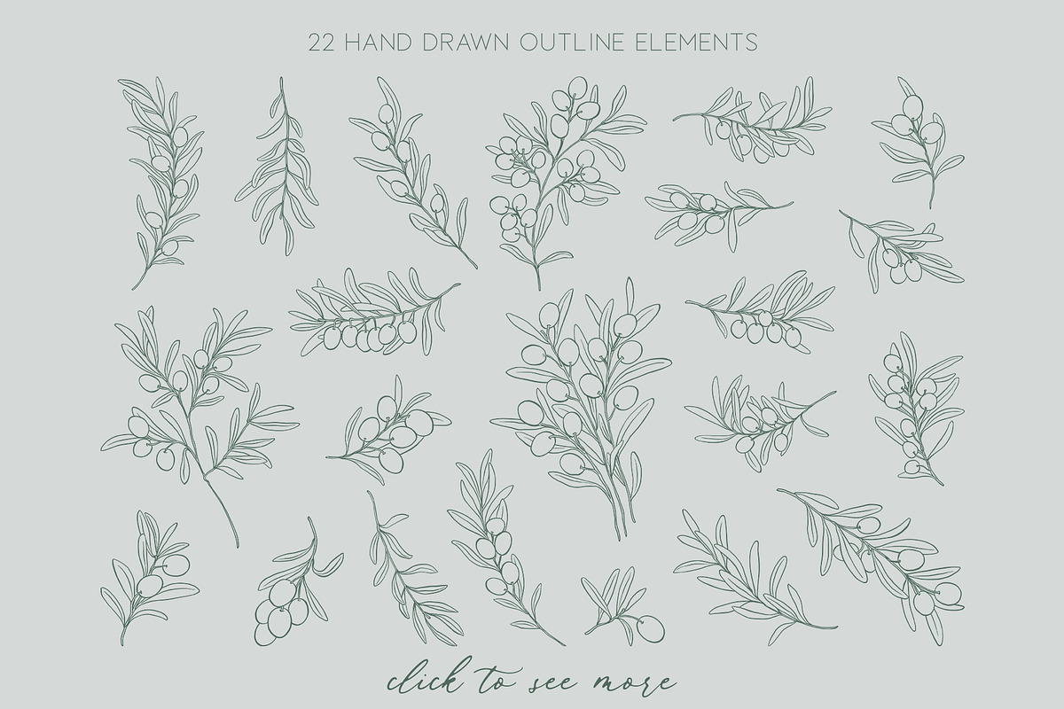 Line Art Olive Branches Clipart, an Object Graphic by ElenKoss (Photo 2 of 10)