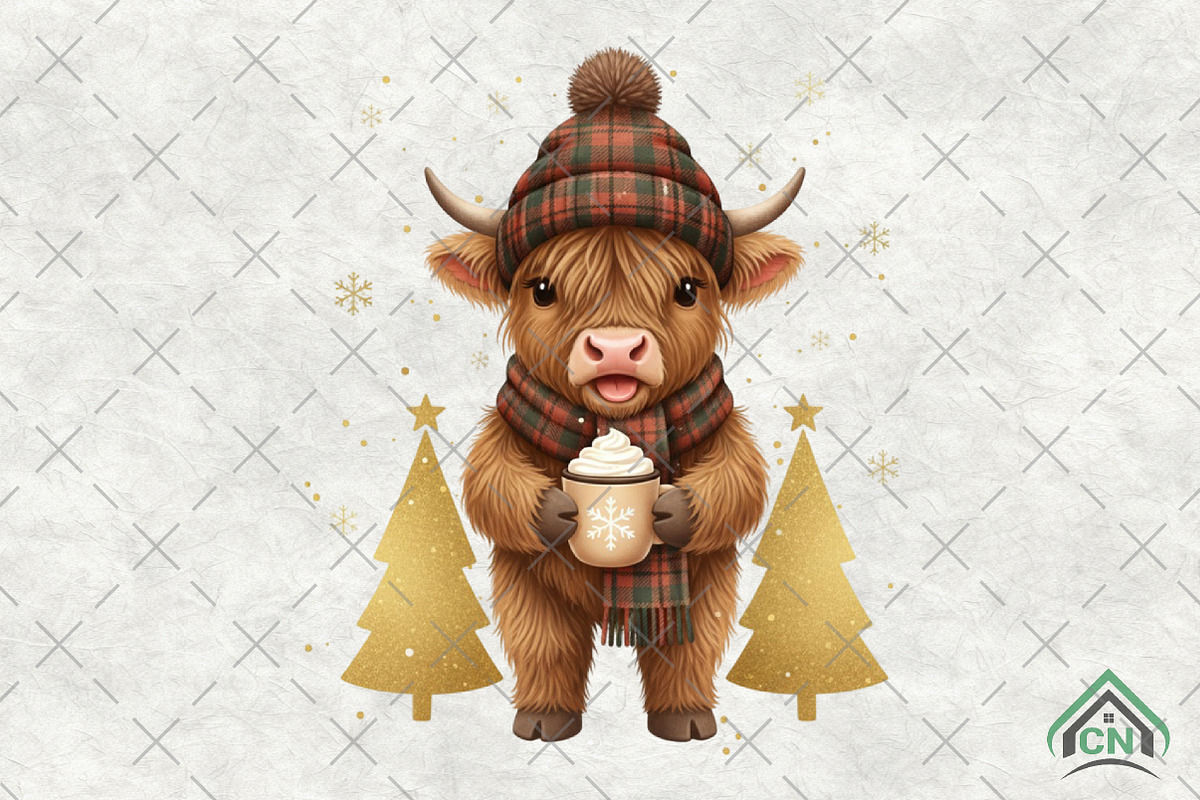 Highland Cow Christmas Winter PNG, an Illustration by Craft Nest (Photo 1 of 6)