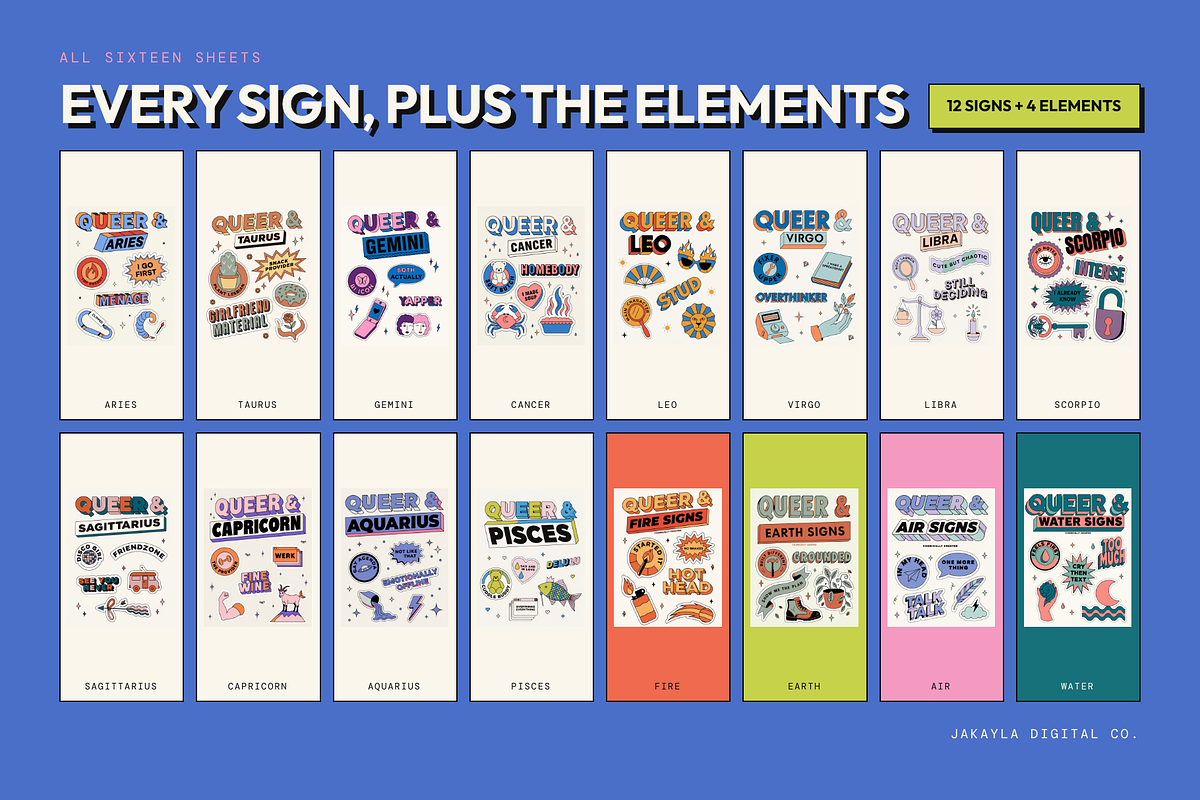 Queer Zodiac Stickers, 16 Sheets, an Object Graphic by Jakayla Digital Co (Photo 2 of 11)