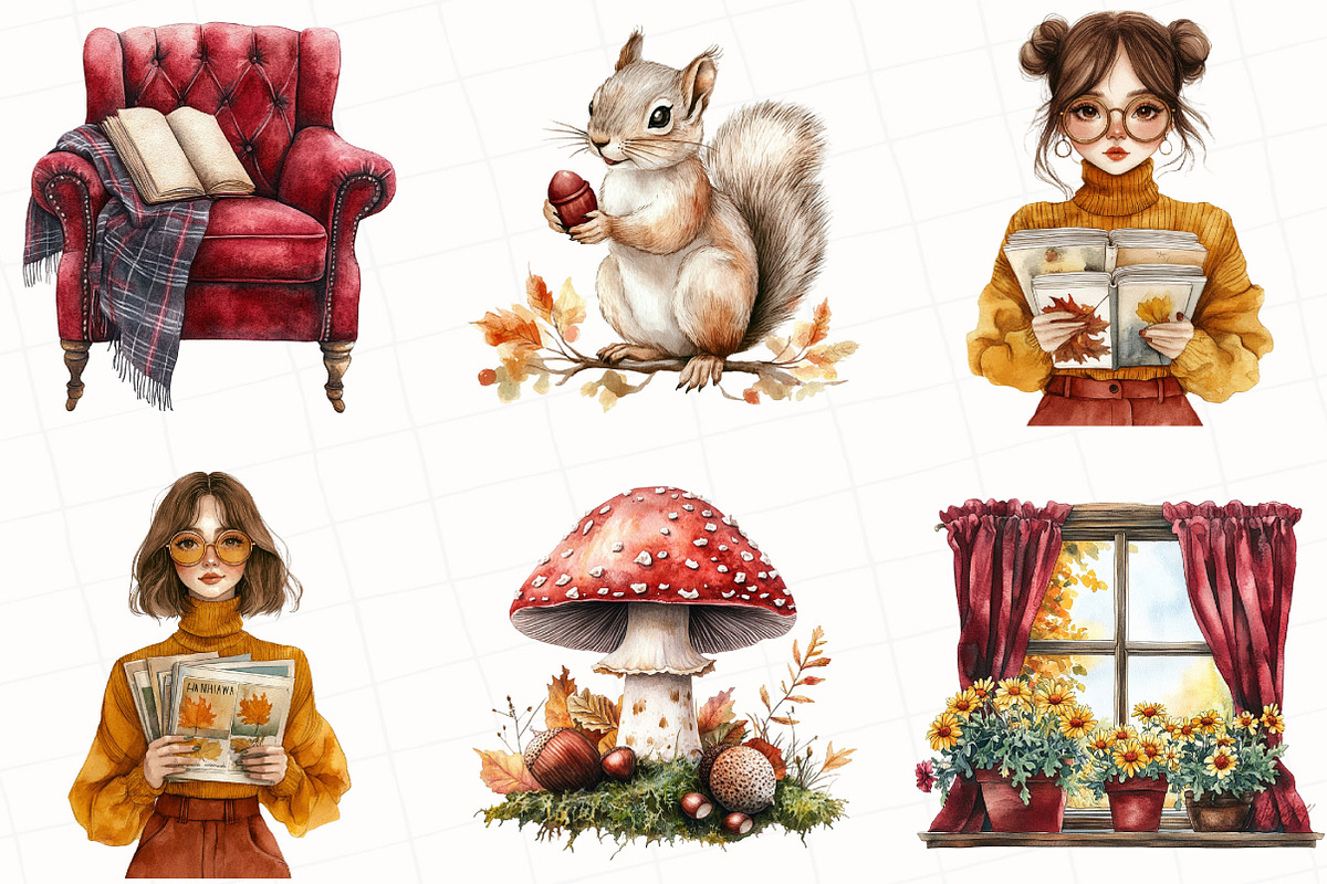 Watercolor Burgundy Autumn Clipart, an Illustration by OK Design (Photo 2 of 5)