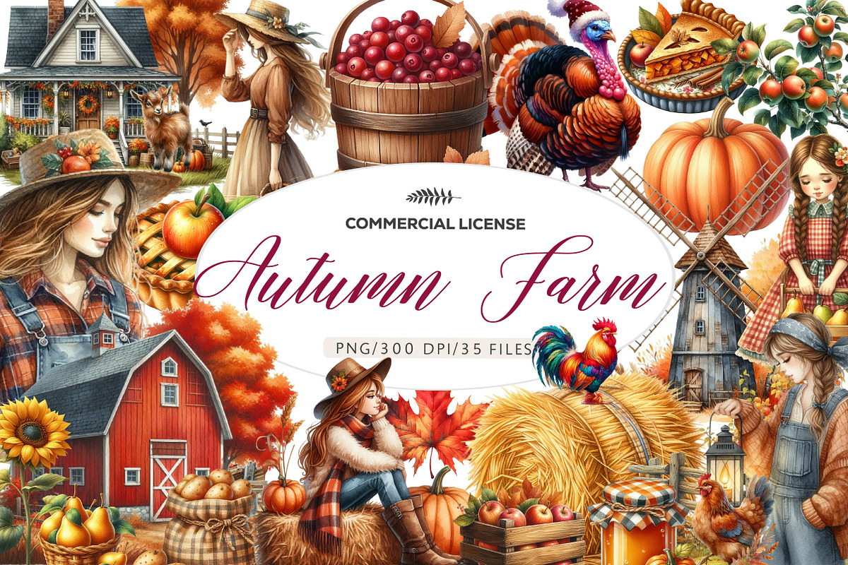 Watercolor Autumn Farm Clipart, an Illustration by CreationArt (Photo 1 of 6)