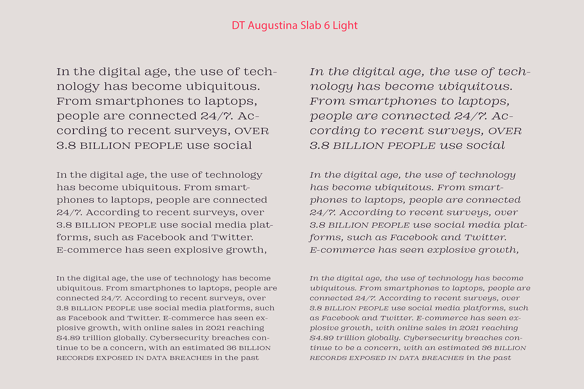DT Augustina Slab 6 Subfamily, a Slab Serif Font by Deveze Type Foundry (Photo 6 of 30)