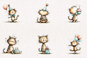 Birthday Cat PNG Clipart Bundle, a Seasonal Illustration by CreationArt (Thumbnail 2 of 5)