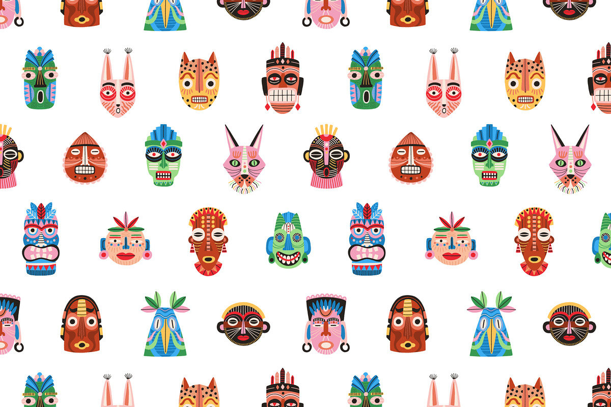 Ethnic tribal masks seamless pattern, a Pattern Graphic by Good Studio (Photo 2 of 6)