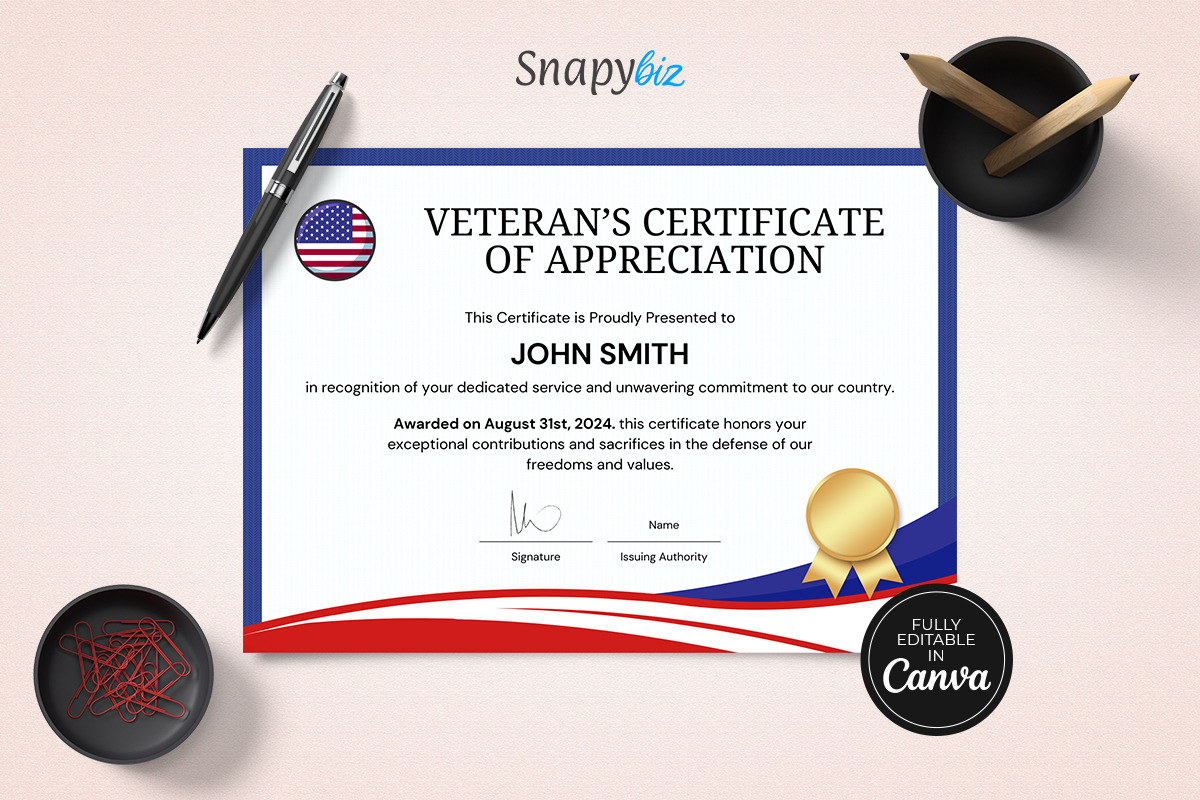 American Service Certificate Canva, a Card Template by Snapybiz (Photo 5 of 11)