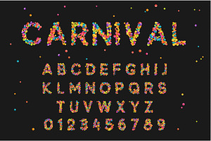 Font Alphabet Of Colored Confetti.