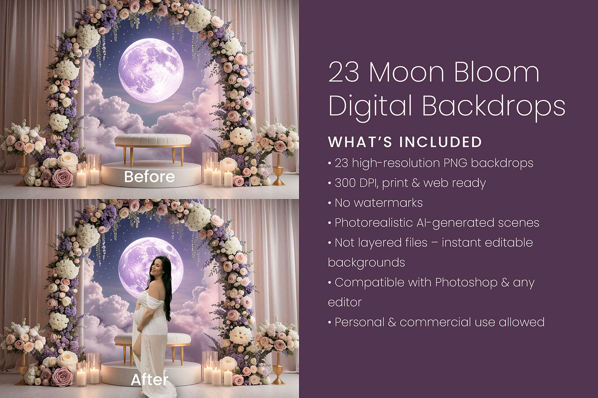 23 Moon Bloom Digital Backdrops, a Background Graphic by 3Motional (Photo 4 of 8)