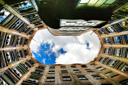 Upper view to Casa Mila house aka La Pedrera, Barcelona, Spain, an Architecture Photo by Wild, Wild World