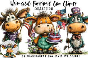 Whimsical Patriotic Cow Clipart, an Illustration by OK Design