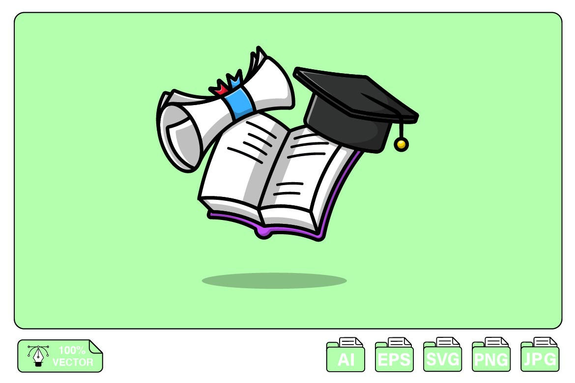 Book With Graduation Hat Certificate, an Object Graphic by menjiwaipool