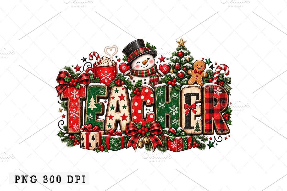Christmas Teacher png, a Seasonal Illustration by Watercolor design (Photo 1 of 3)