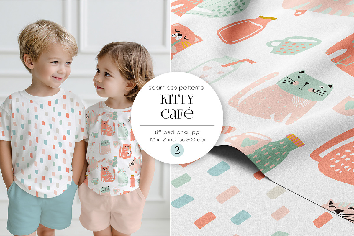 Kitty Café – Pattern Collection, a Pattern Graphic by PROTEA Watercolor Studio (Photo 1 of 9)