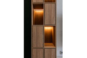 Wood cabinet shelving with warm, an Architecture Photo by wip3out