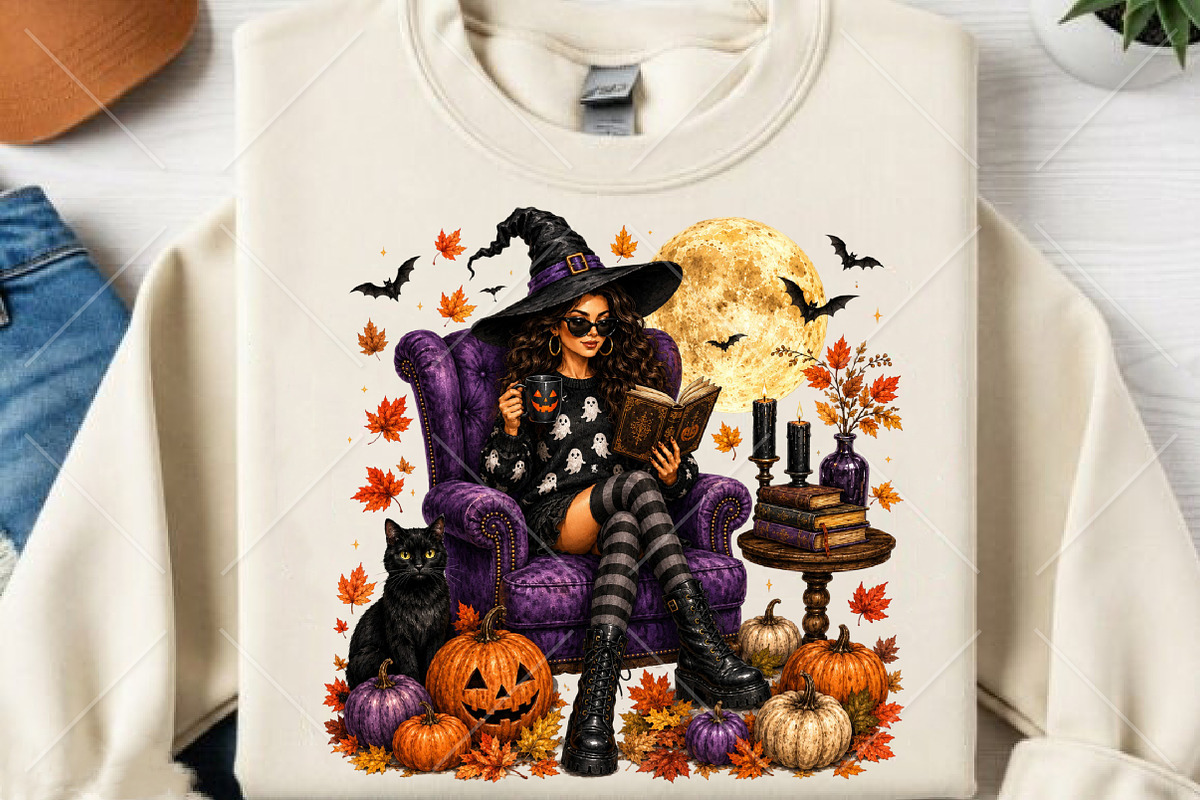 Halloween Cute Witch Reading Book, a Seasonal Illustration by Canvas Craft (Photo 2 of 6)