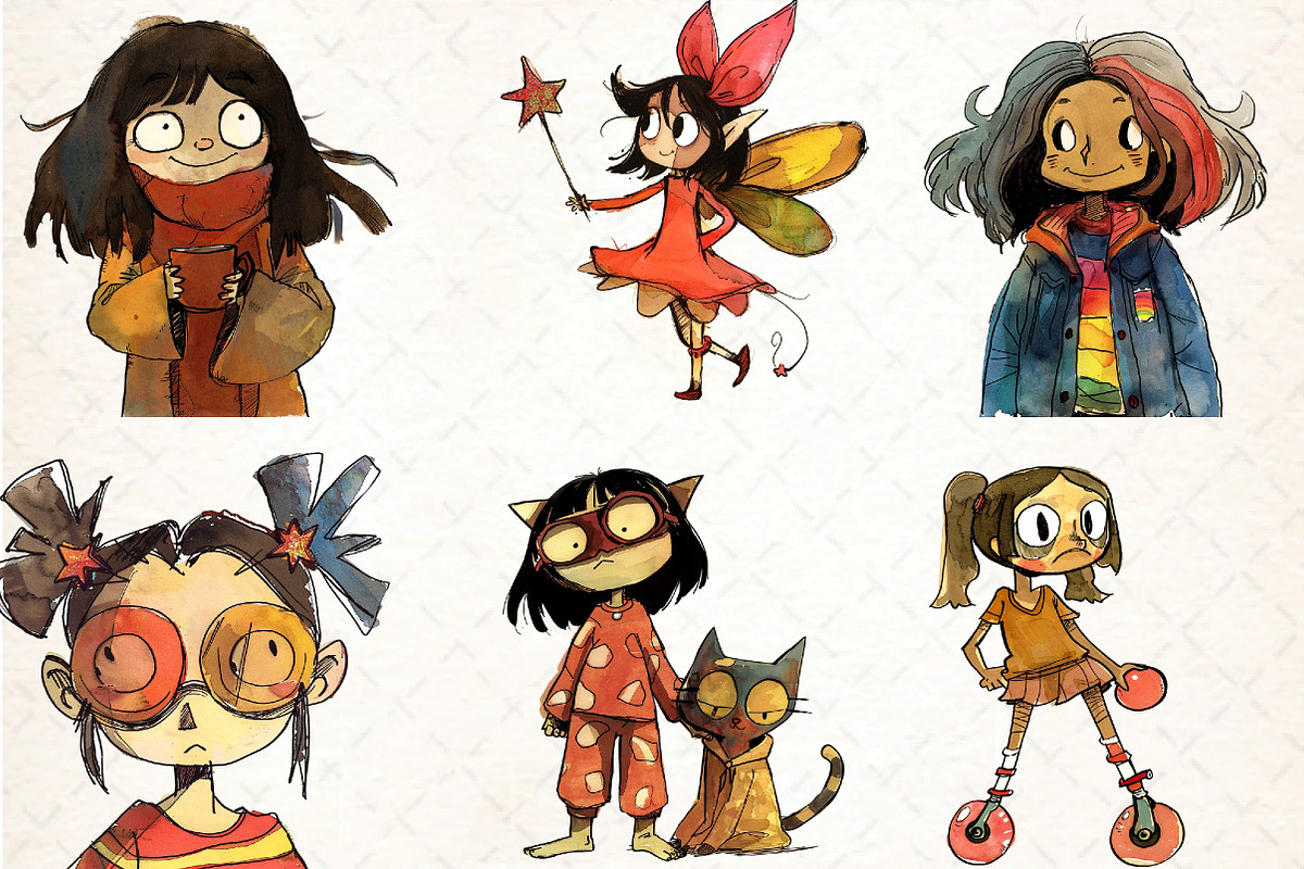 Quirky Girls Clipart, an Illustration by DreamCafeArt (Photo 8 of 8)