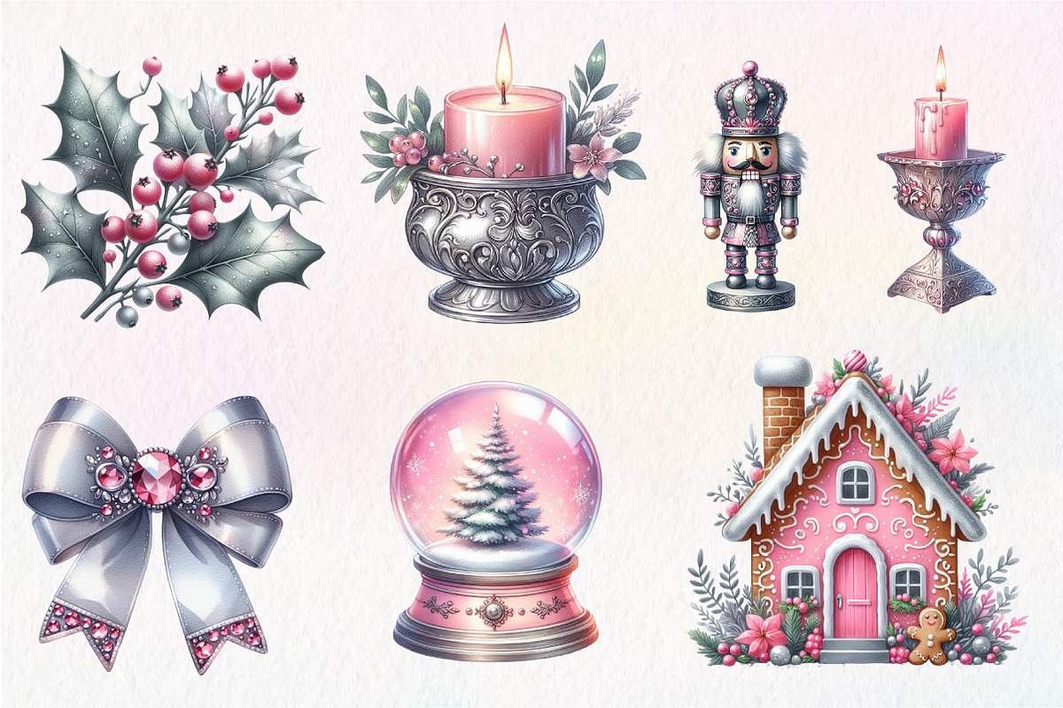 Silver Pink Christmas Clipart, an Illustration by Dream Creation (Photo 5 of 6)