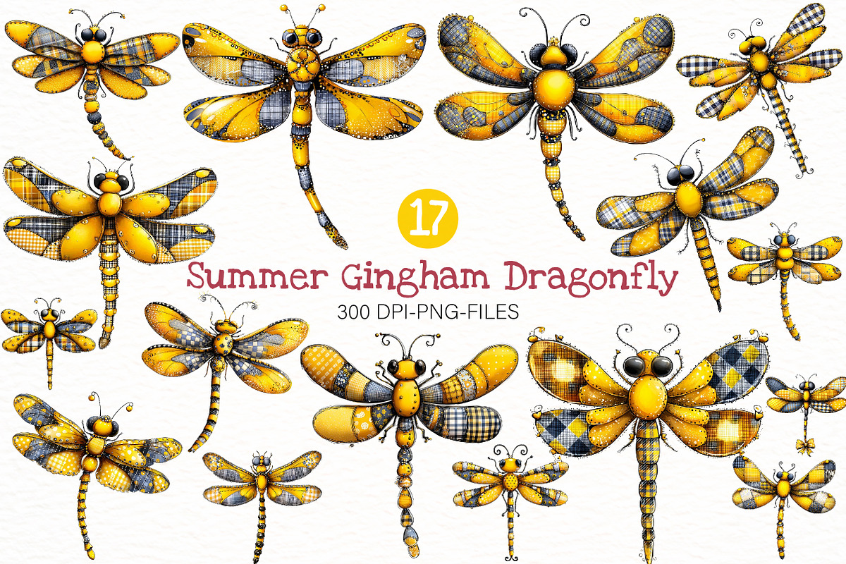 Summer Gingham Dragonfly Clipart, an Illustration by Designworld (Photo 1 of 7)