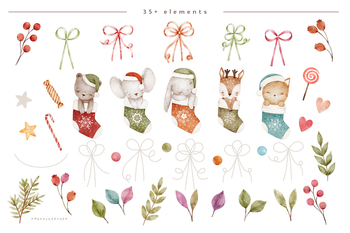 FUNNY CHRISTMAS watercolor set, an Animal Illustration by erasovas (Photo 7 of 8)