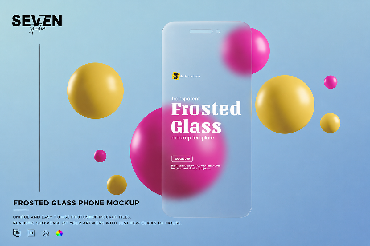Frosted Glass Phone Screen Mockup, a Wearable Device Mockup by Se٧enStudio (Photo 1 of 2)
