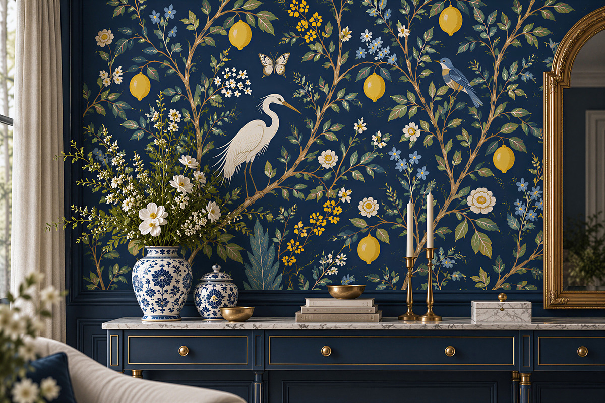 Midnight Heron | Botanical Wallpaper, a Wallpaper Graphic by by creative paper (Photo 6 of 15)