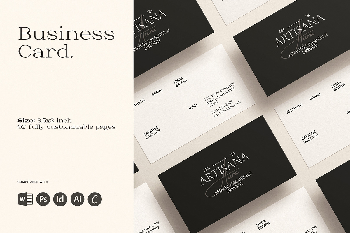 Minimal Business Card Template, a Business Card Template by ArtisanaAura (Photo 1 of 7)