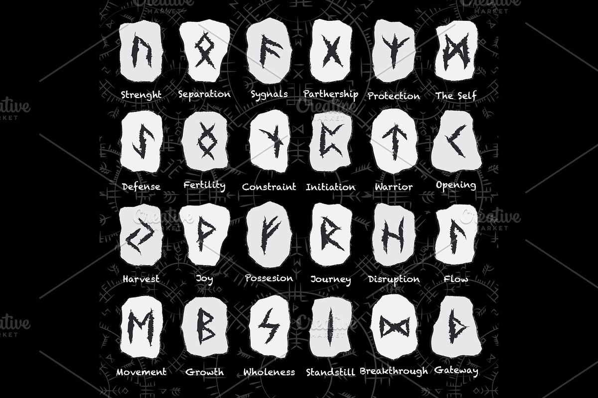 Viking runes white grunge stones, an Object Graphic by LongQuattroArt