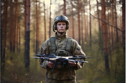 Soldier drone forest team. Generate, a Technology Photo by Ylivdesign