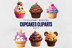 12 Cupcakes Cliparts Digital