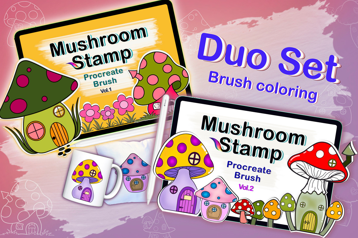 Modern House Mushroom Fairy Brushes Stamp Procreate Sticker