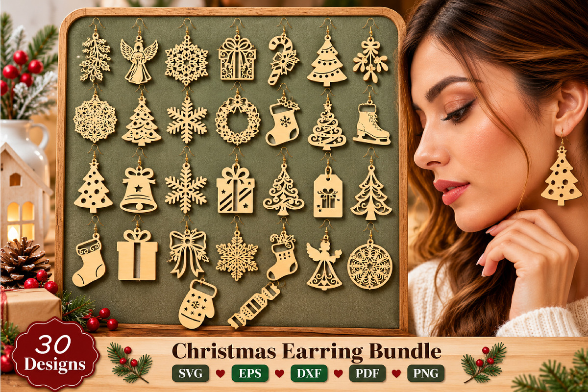 Christmas Earrings Laser Cut Bundle, an Object Graphic by DreamCafeArt (Photo 1 of 6)