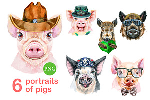 Cute watercolor pigs. Part 8, an Animal Illustration by Watercolor fantasy
