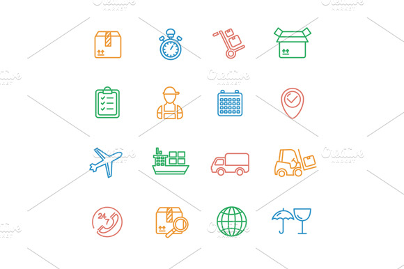 Cargo And Shipping Outline Icons Set